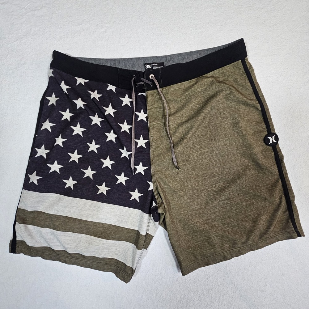 Hurley Shorts USA Flag Edition Green Phantom Board Shorts - Men's Size 38